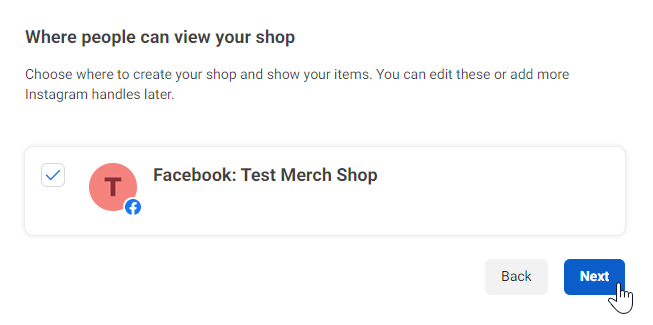 facebook shop select page